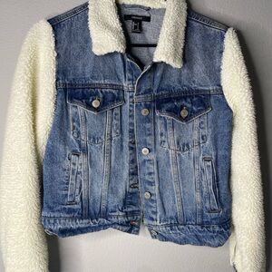 Forever 21 Blue Denim Jacket with Cream Sherpa Trim